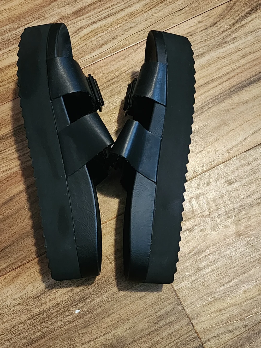 H&M Black Divided Platform Leather-Look Slip-On Sandals